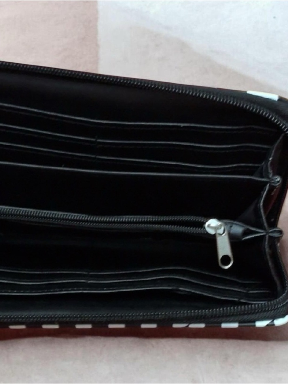 Black & White Checkered Zip Wallet with 'We're All Mad Here' Patch - Picture 3 of 4